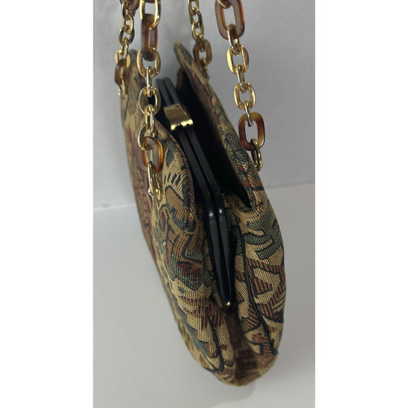 Vtg Morris Moskowitz Bag Tapestry Mini Purse Tortoise Chain Snap Closure Handbag - Picture 6 of 15